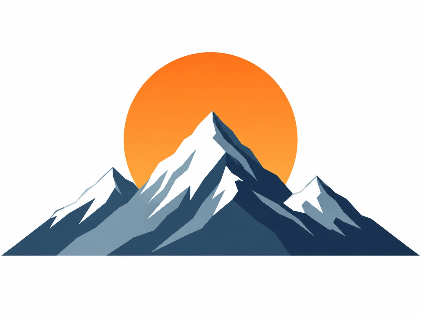 Minimalist mountain and sun vector illustration on a white background